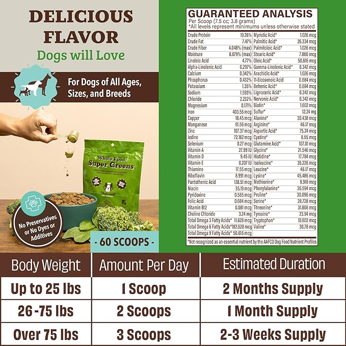 Natural Dog Company Super Greens Food Topper for Dogs, 8oz – Multivitamin & Superfood Powder – Immune, Digestive & Skin & Coat Support – No Fillers or Artificial Preservatives – All Life Stages