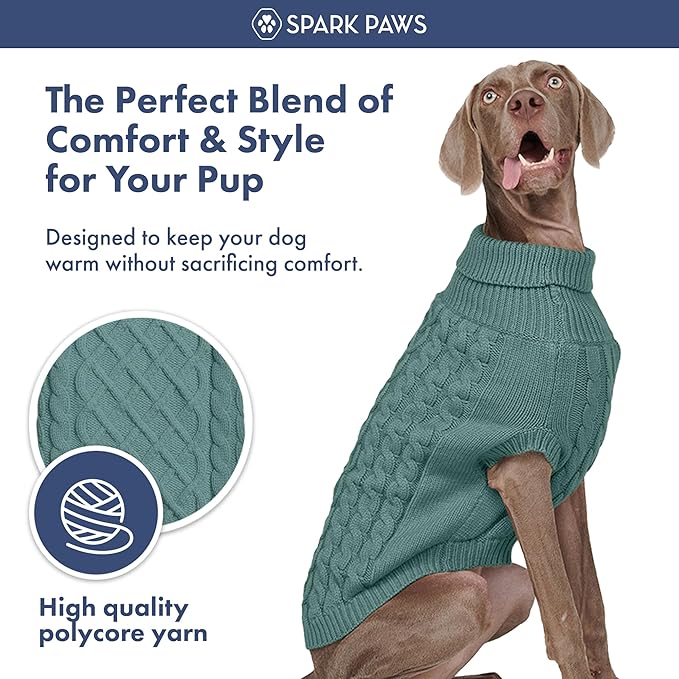 Spark Paws Knit Dog Sweater – Ultra Soft Warm Winter Dog Sweater for Small, Medium & Large Dogs – Stretch Fit Pet Sweater for French Bulldog, Pitbull, Girl & Boy Dogs Jacket, (Pine Green, S)