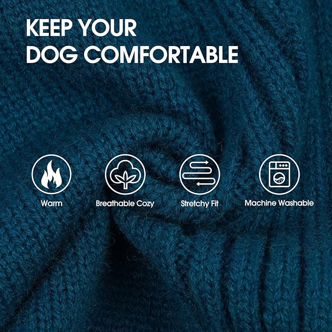 IECOii Great Dane Sweater,5XL Extra Large Sweater for Giant Breed Dogs in Winter,Turtleneck Cold Weather Knit Clothes,Machine Washable,Elastic Pullover for Saint Bernard,Mastiff (Peacock Blue,XXXXXL)