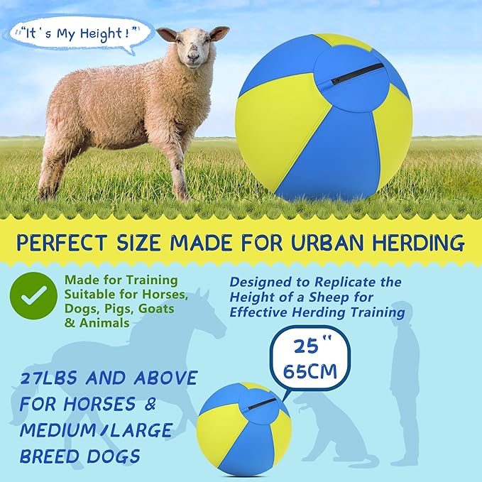 Herding Ball for Dogs - 25'' Dog Herding Ball for Horse, Dog Training Toy for Australian/German Shepherd Collie, Outdoor Dog Toys for Birthday Gifts - Large, Yellow
