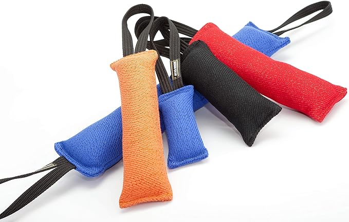 Dingo Gear French Linen tug Toy for Dog, Bumper Toy for Training, Agility, tug of war, bite Pillow for Strong Dog, 2handles 18in Blue S00067