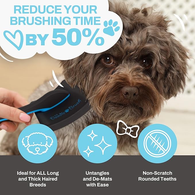 Doodle Brush Slicker Brush for Dogs - Doodle Detangler for Goldendoodle, Bernedoodle, Cockapoo, Cavapoo - Dog Brushes for Grooming & Dematting - Dog Grooming Brushes - Poodle Pin - Extra Long Pin