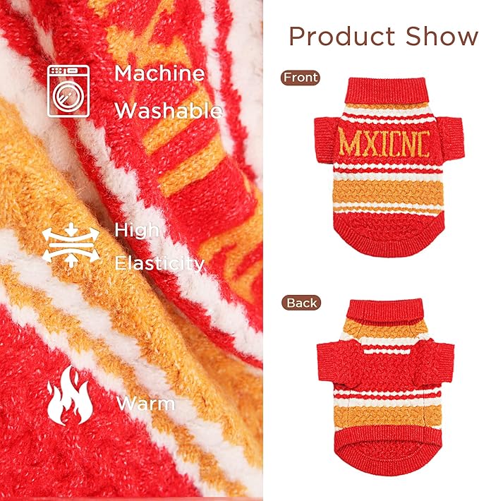 Dog Sweater for Small Medium Dogs & Cats, Classic Turtleneck Knitted Striped Pet Sweater, Warm Winter Soft Christmas Outfit for Boy & Girl Dogs, Small
