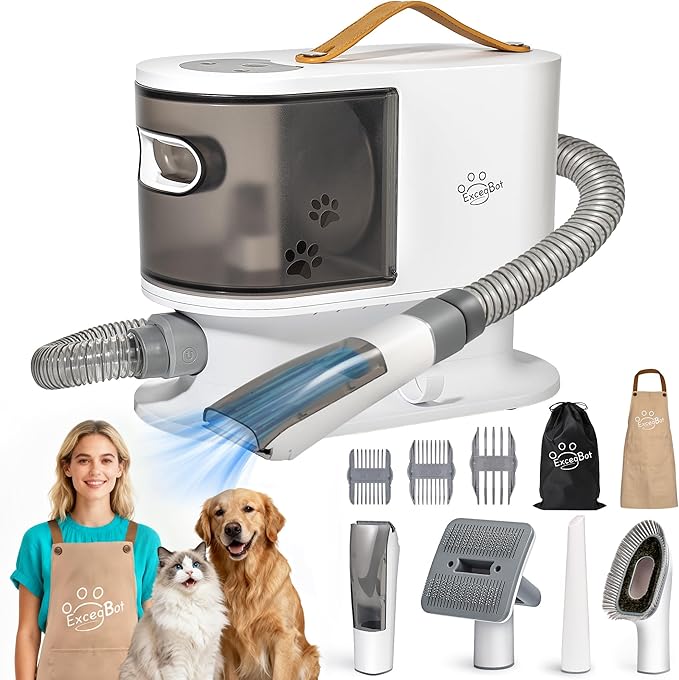 Dog Grooming Vacuum, Dog Grooming Kit 12kPa Suction Hair Remover Low Noise Pet Brush Vacuum Collects 99% Hair, 2L Dust Cup, 5 Proven Grooming Tools for Cats, Other Animals and Home Cleaning
