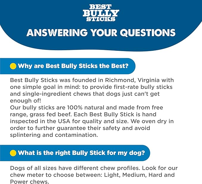 Best Bully Sticks Natural Jumbo Bully Sticks for Large Dogs - 12 Inch, 8 Count (Pack of 1) - 100% Free-Range Grass-Fed Beef, Single-Ingredient, Grain and Rawhide Free Long Lasting Dog Chews