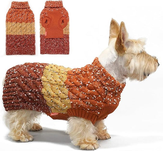 KYEESE Dog Sweaters for Small Dogs Male Color Block Pets Sweater with Fuzzy Thread Knitted Turtleneck Small Dog Sweater Soft Pet Sweater Fall Winter Dogs Clothes, Brown, S