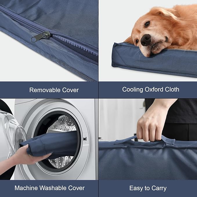 Outdoor Dog Bed for Medium Dogs, Waterproof Dog Crate Mat Orthopedic Egg Crate Foam Pet Bed with Washable Removable Oxford Cover, Navy