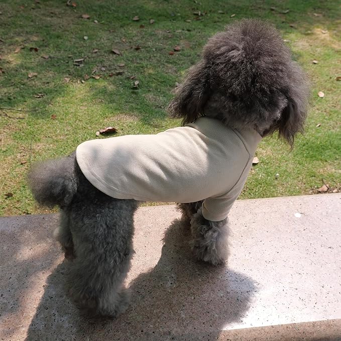 Lovelonglong Ribbed Dog T-Shirt Cotton Knitted Dog Sweaters for All Season Pet T-Shirts for Large Medium Small Dogs Beige M