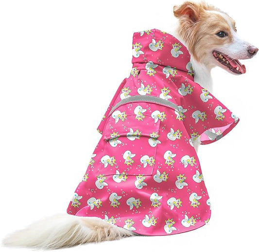 NACOCO Large Dog Raincoat Adjustable - Pet Water Proof Clothes Lightweight Rain Jacket Poncho Hoodies with Strip Reflective Pink (XL, Pink Unic)