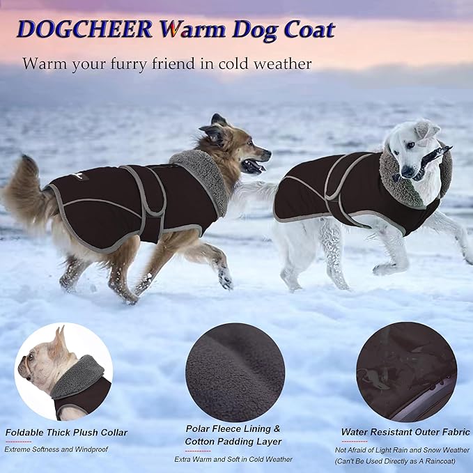 Dogcheer Dog Coat, Waterproof Dog Jacket Reflective Pet Winter Coat with Adjustable Hook & Loop, Christmas Puppy Fleece Jacket Warm Turtleneck Snowsuit for Small Medium Large Dogs - Black, 3XL