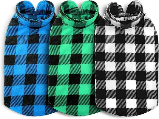 ASENKU Plaid Dog Fleece Vest Pack, Soft & Warm Winter Coat Jacket Pet Clothes for Small & Medium Dogs