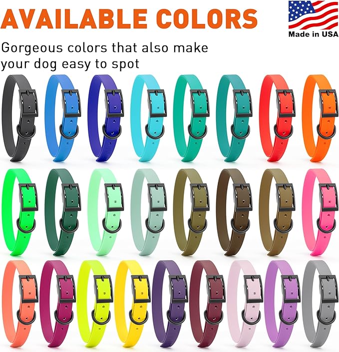 Dogline Biothane Waterproof Dog Collar Strong Coated Nylon Webbing with Black Hardware Odor- Proof for Easy Care Easy to Clean High Performance Fits Small Medium or Large Dogs, Passionfruit Pink