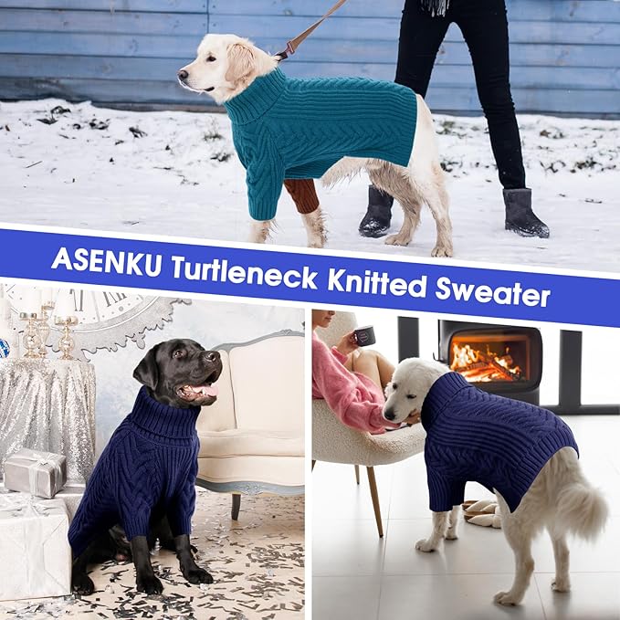 ASENKU Dog Sweater, Dog Sweaters for Medium Dogs, Warm Pullover Doggie KnitTurtleneck Warm Clothes for French Bulldog, Boston Terrier（Royal Blue, M）
