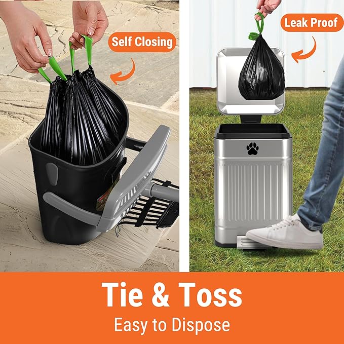 Pupzle Dog Pooper Scooper with Bag Attachment, 40" Long Handle Pooper Scooper for Large Dogs, Dog Poop Scoop for Yard, Large Capacity Swivel Bin and Rake, Lavender Scented Bags (Grey)