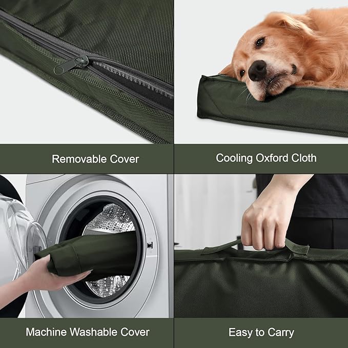 Outdoor Extra Large Dog Bed, Waterproof Dog Bed for Large Dogs, Orthopedic Egg Crate Foam Pet Bed with Washable Removable Oxford Cooling Cover, 44x32 Inch, Dark Green