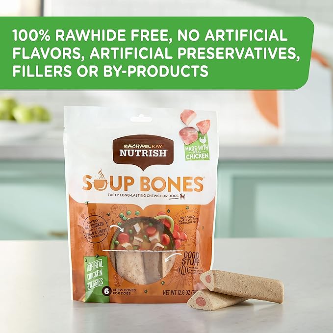 Rachael Ray Nutrish Soup Bones Dog Treats, Chicken & Veggies Flavor, 6 Bones