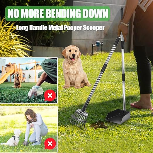 Pooper Scooper for Large Small Dogs, Poop Scooper Set-Long Handle Tray & Rake, Dog Poop Trash Can with Lid for Outdoors Yard Garden, 20L