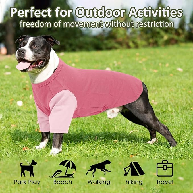 2 Pack Dog Shirt for Large Dogs XXL - Soft Breathable Cotton Tees, Freedom of Movement Prevents Overheating Clothes for Border Collie, Pitbull, Boxer,Sleep, Hiking, Play, Casual Wear, Pink