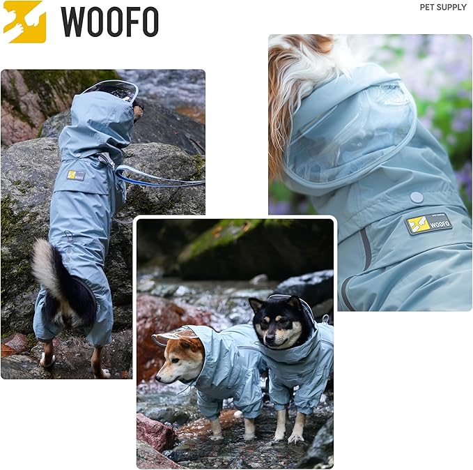 WOOFO Full-Coverage Dog Raincoat, Lightweight, Comfortable, Adjustable & Easy to Wear Dog Rain Jacket, Detachable Cap, Reflective Strip (Grey, XL)