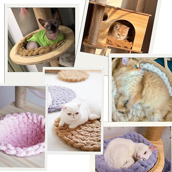 Cat Knitted Bed Mat, Extra-Soft Washable Warm Round Pads Cushions for Indoor Kittens, Cat Trees Towers, Perfect for Kneading and Sleeping (Green,Medium)