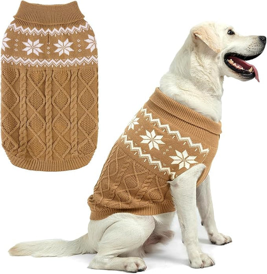Warm Winter Dog Sweater - Cold Weather Pet Clothes for Small Medium Large Dogs Indoor Outdoor, Soft Classic Knit Puppy Apparel, Khaki, M