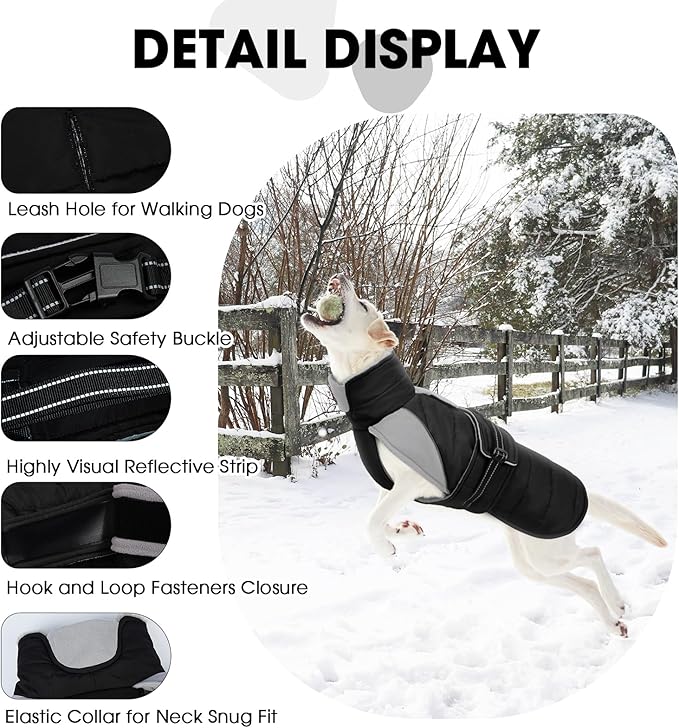 Nanaki Small Dog Coats for Winter Waterproof, Warm Fleece Lining Dog Jacket with Leash Hole, Reflective Cold Weather Puppy Jacket Vest, Easy On Pullover Pet Snow Jacket Male Female, Bulldog, Black M