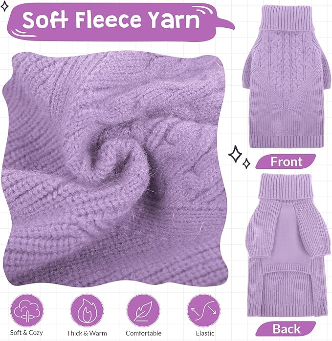 Queenmore Dog Sweater, Puppy Sweater for Small Dogs,Warm Winter Fall Dog Sweaters for Dog Girls Boys, Solid Turtleneck Knit Sweater for Large Medium Dogs,Long Sleeves Christmas Dog Sweater Lilac,L