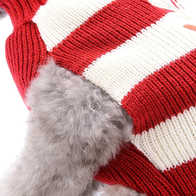 PETCARE Reindeer Christmas Dog Sweater Red Striped Cat Sweater Cartoon Elk Pet Vest Holiday Dog Clothes Puppy Sweaters for Small Medium Large Dogs Cats Fall Winter Outfits Xmas Dogs Costume,X-Small