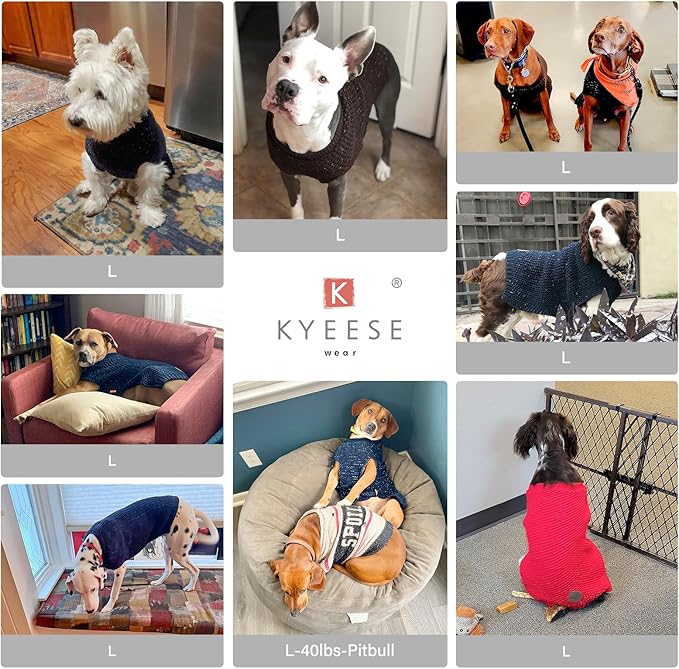 KYEESE Dog Sweater with Leash Hole Warm Pullover with Reflective Yarn for Small and Medium Dogs Male Soft Knit Pullover Boy Dog Coats Cozy Lightweight Thick Sweater,Navy Blue,Large