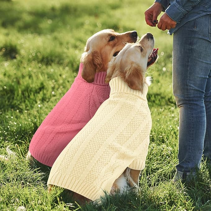 Queenmore XXL Dog Sweater,Large Dog Sweaters for Dogs Girls Boys,Xmas Turtleneck Pet Sweaters for Large Dogs,Cold Weather Doggie Sweatshirt Knitwear for Golden Retriever,Labrador(Light Apricot,XXL)