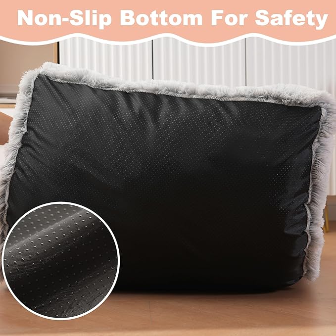 Bedfolks Plush Dog Crate Bed, Washable Cover, Faux Fur Dog Kennel Pad - 35"x23", Grey