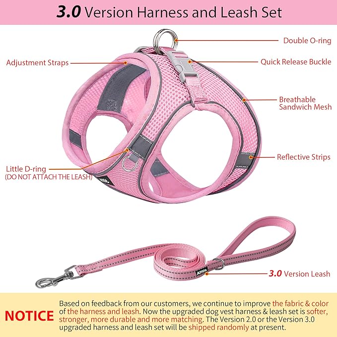 AIITLE Small Harness for Puppy with A Leash - Summer Dog Vest Harness with Super Breathable Mesh, Reflective No-Pull Pet Harness for Outdoor Walking, Camping for Small Dogs, Cats Pure Pink XXS