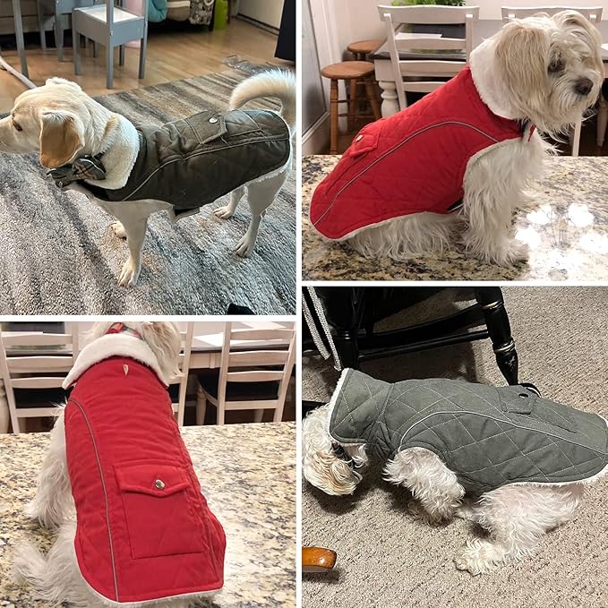 Malier Dog Winter Coat, Windproof Dog Cold Weather Coats with Real Pocket, Winter Extra Warm Pet Coat Fleece Jacket Reflective Clothes for Small Medium Large Dogs and Puppy (Red, XXX-Large)