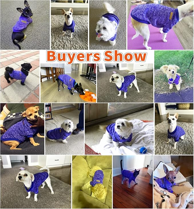 Idepet Pet Dog Classic Knitwear Sweater Soft Fleece Coat Thickening Warm Pup Dogs Shirt Winter Pet Dog Cat Clothes Puppy Customes Clothing for Small Dogs (XXS, DarkBlue)