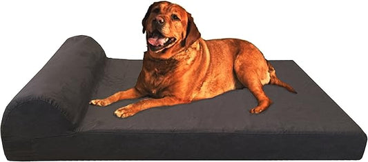 Dogbed4less Premium HeadRest Pillow Orthopedic Cool Memory Foam Dog Bed for Large Dogs, Waterproof Lining with Washable Suede Espresso Cover, Extra Large 47X29 Inches