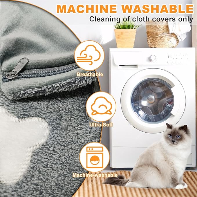 Bestio Cat Heating Pad 16 in Pet Heating Pad with Smart Thermostat Switch Normal On Function (1-24 Hours) Metal Protective Tubing with a Soft Fabric Cover - Gray