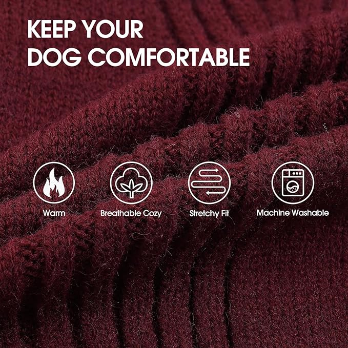 IECOii Great Dane Sweater,5XL Extra Large Sweater for Giant Breed Dogs in Winter,Turtleneck Cold Weather Knit Clothes,Machine Washable,Elastic Pullover for Saint Bernard,Mastiff (Burgundy,XXXXXL)