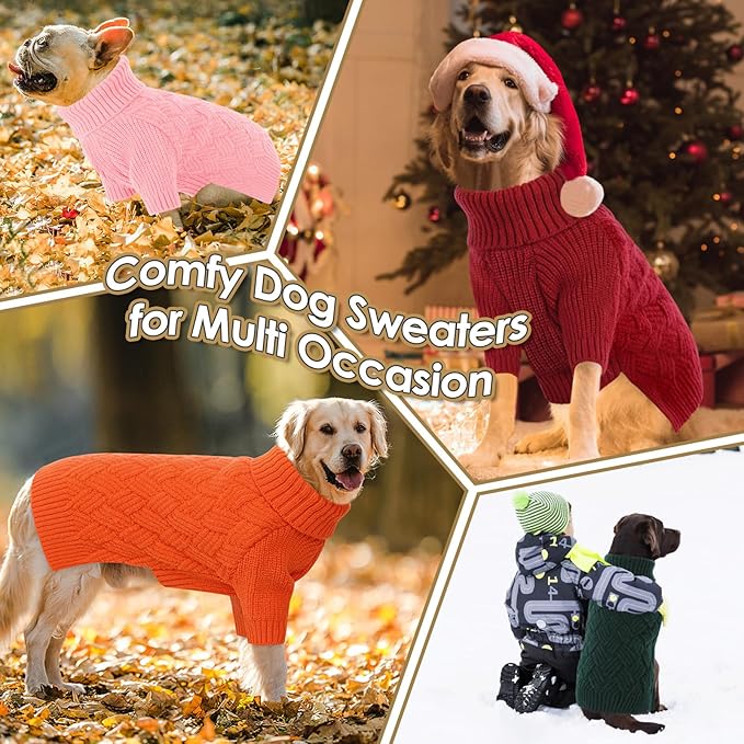 AOFITEE Small Dog Sweater, Dog Sweaters for Small Dogs Male, Thick Dogs Winter Sweatshirt Girl Boy, Pet Halloween Sweater, Classic Cable Turtleneck Holiday Knitwear for Pug Dachshund (Brown, S)