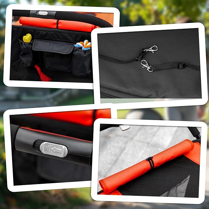 PawHut Dog Stroller for Large Medium Small Dogs up to 66 Lbs. 23.5" in Body Length, One-Click Foldable Pet Cat Stroller with Storage, Shock Absorption Wheels, Mesh Window, Safety Leash, Red
