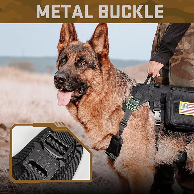 Forestpaw Dog Harness Medium Sized,Tactical Dog Harness with Handle,No Pull Military Style Service Dog Vest with Pockets Adjustable for Medium Dogs,Black,Chest 19.5-41.5"