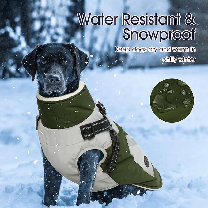 IECOii Warm Small Dog Coat Harness with D Ring -Green,Small- Zip Small Dog Jacket Winter Reflective, Fleece Lined Dog Snowsuit Snow Jacket,Pet Clothes for Small Dogs Yorkshire Terrier Bichon Shih Tzu