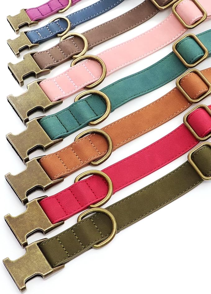 Didog Soft PU Leather Dog Collar, Stylish Quick Released Dog Collars for Large Dogs, Easy Clean Adjustable Pet Collar for Daily Walking, Pink, XL Fit 17-27" Neck