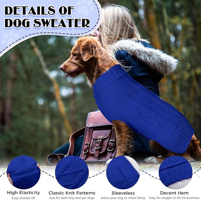 Dog Sweaters for Small Medium Large Dogs Girl, Soft Warm Turtleneck Pup Dogs Shirt, Double Knitting Collar for Outdoor Playing, Warm Dog Clothes (2XL,Royal Blue)