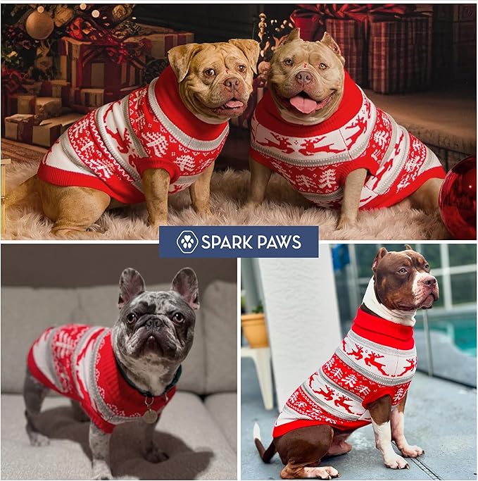 Spark Paws Christmas Dog Sweater - Ultra Soft Holiday Knit Sweater for Small, Medium & Large Dogs, Cute Pet Sweater for French Bulldogs & Big Dogs, Potty V Cut Design Jacket (Winter Wonderland, L)