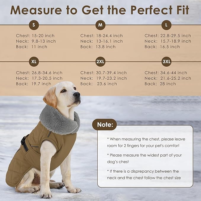 Dog Coat, Waterproof Dog Winter Jacket with Adjustable Buckle, Reflective Turtleneck Pet Snow Vest Warm Fleece Sweater for Small Medium Large Dogs - Khaki, M