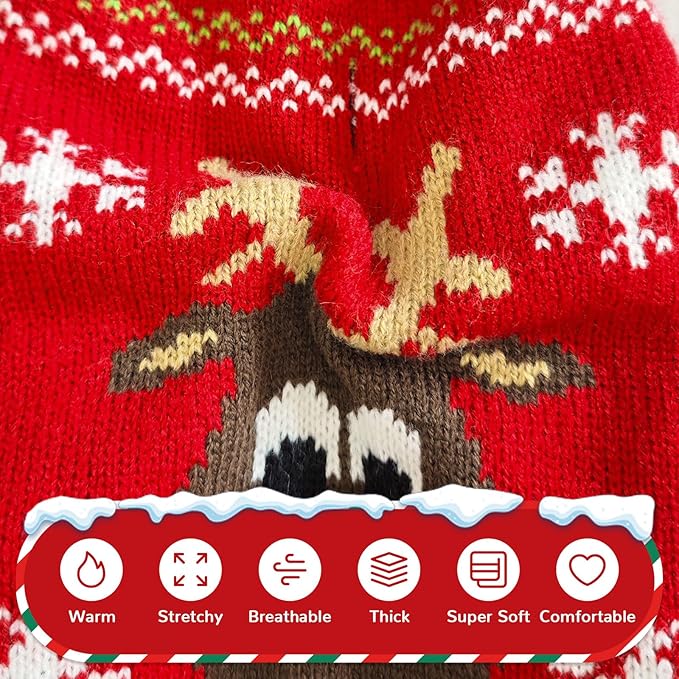 PETCARE Dog Christmas Sweater Red Ugly Funny Cute Cartoon Reindeer Cat Sweaters Jumper Holiday Dog Clothes Puppy Sweaters for Small Medium Large Dogs Fall Winter Outfits Xmas Dogs Costume,Small
