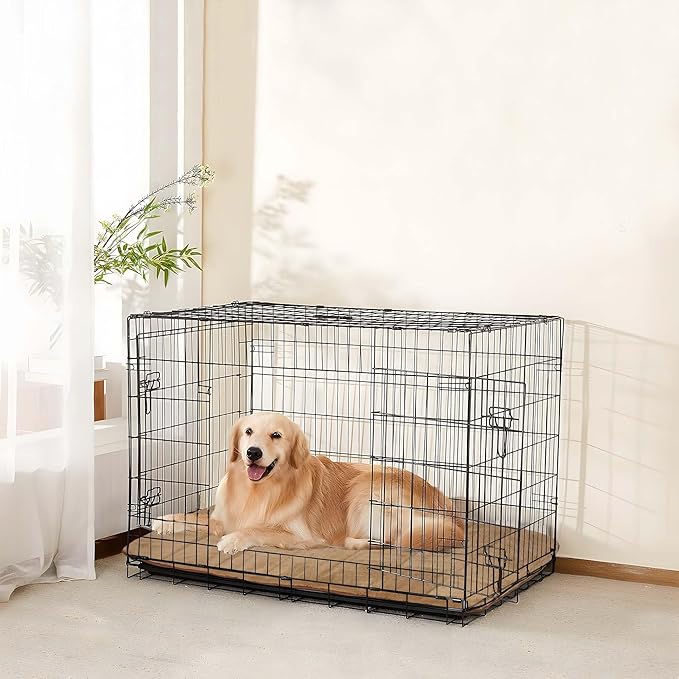 Dog Crate Pad for X Large Dogs - 41x27 Orthopedic Dog Bed with Memory Foam, Washable Water-Resistant Soft Pet Mat with Non-Slip Bottom, Khaki