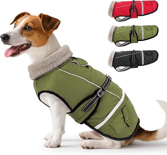 Dog Coat, Warm Dog Winter Coat Reflective Jacket Waterproof Fleece Vest, Pet Jacket Cozy for Cold Weather, Dogs Snowsuit Windproof, Adjustable Buckle for Medium Dogs