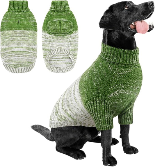 Queenmore Pullover XL Dog Sweater,Classic Turtleneck Warm Dogs Sweater with Leash Hole for Dog Girls Boys,Winter Knitwear Clothes for Dachshund,Corgi,French Bulldog(Green,XL)