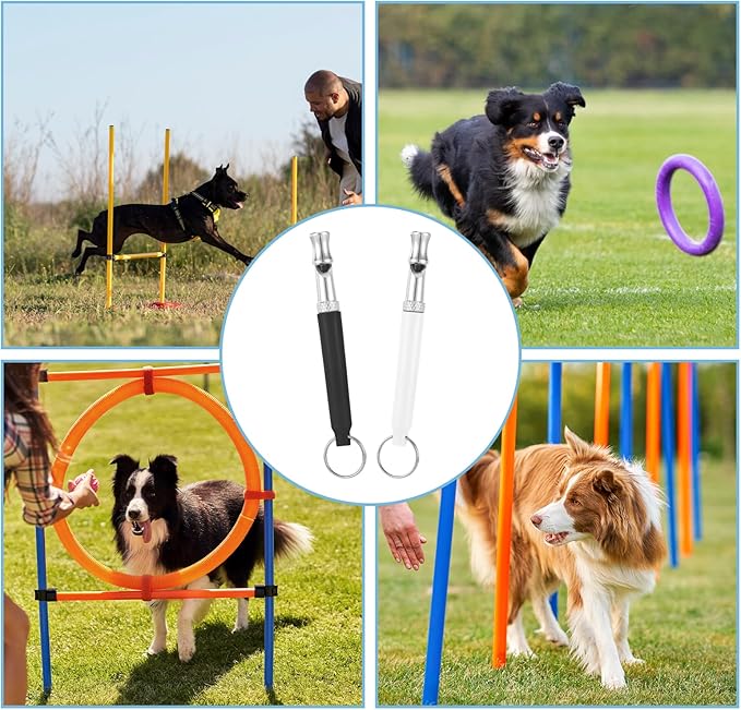 2 Pack Dog Whistle to Stop Barking Neighbors Dog, Professional Adjustable Ultrasonic Silent Dog Whistle for Dog Training Whistle for Recall or Scare Dogs Away with Lanyard (Black & White)